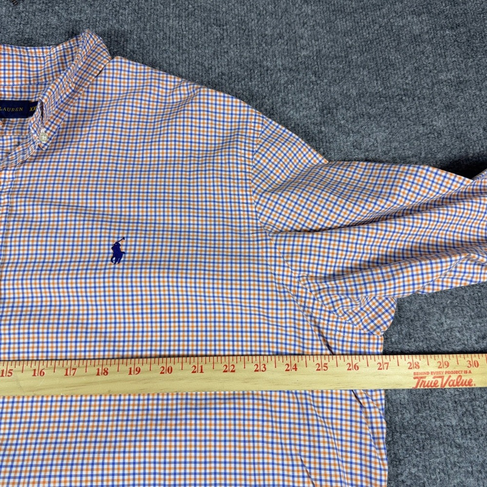 Ralph Lauren Mens XXL Gingham Button Down Shirt Orange Blue Long Sleeve Pony - Picture 11 of 11